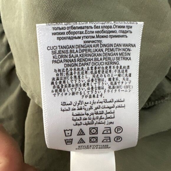 BCBGMAXAZRIA Olive Green Long Sleeve Peasant Blouse With Back Zipper & Tie Detai - Picture 7 of 8